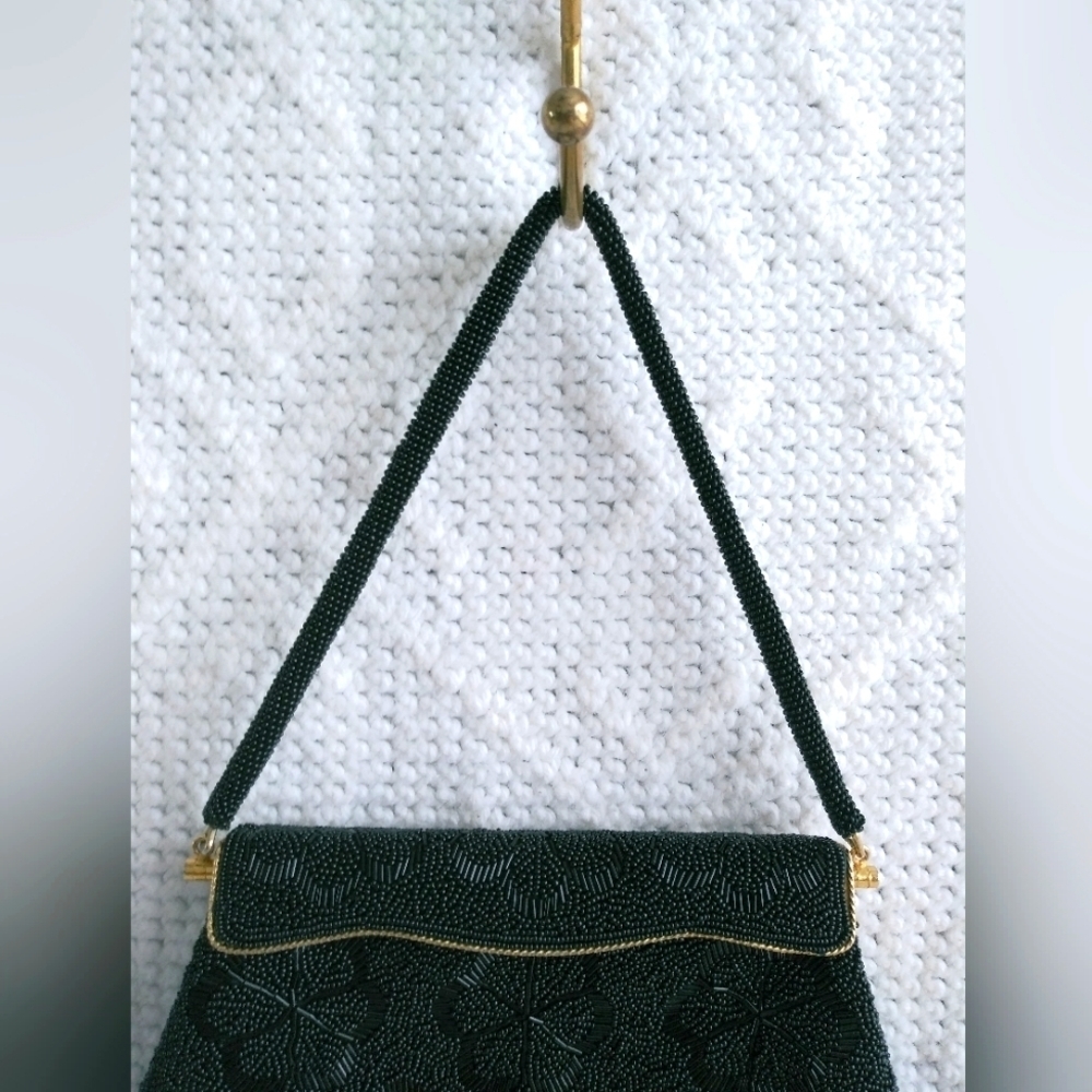Vintage Beaded Black and Gold hand Bag - Picture 2 of 13